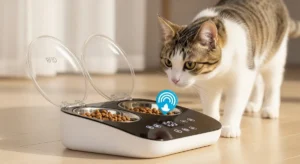RFID smart cat bowl detecting pet presence – Pet Tech innovation for multi-cat homes.