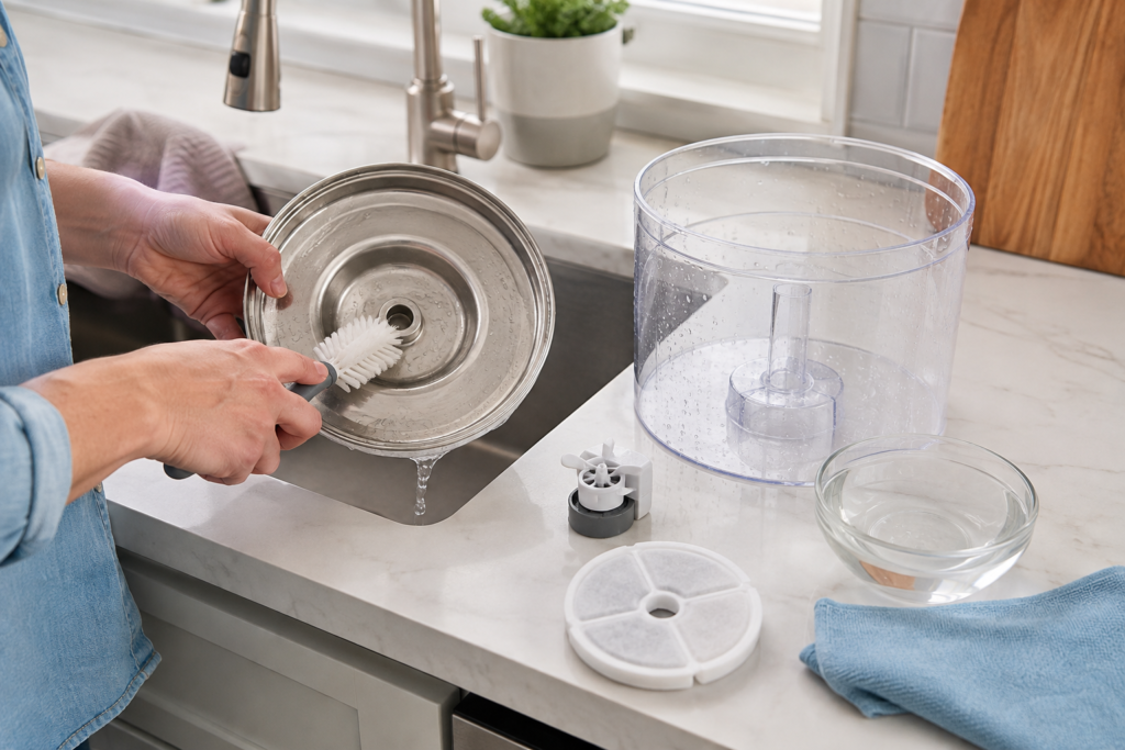 Cleaning a disassembled smart pet water fountain and filter