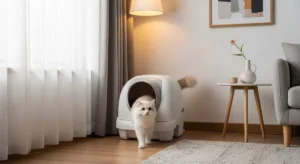 self cleaning litter box USA in modern apartment