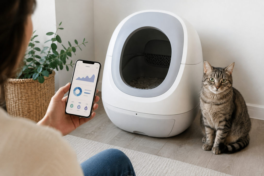 Smart litter box app monitoring cat activity
