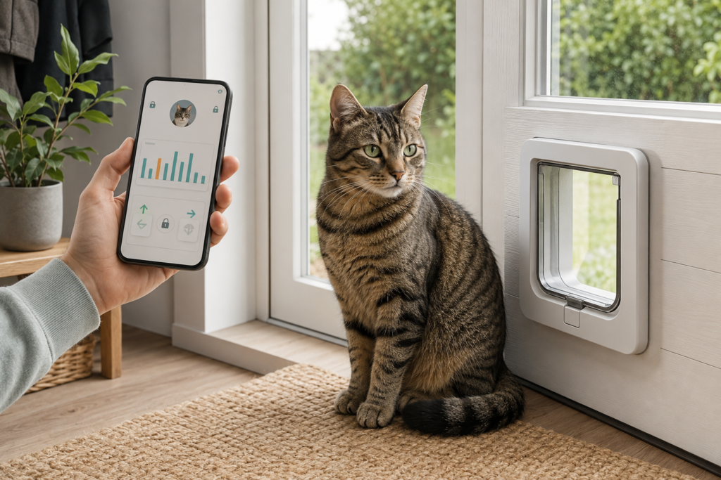 Connected microchip cat door with app access monitoring