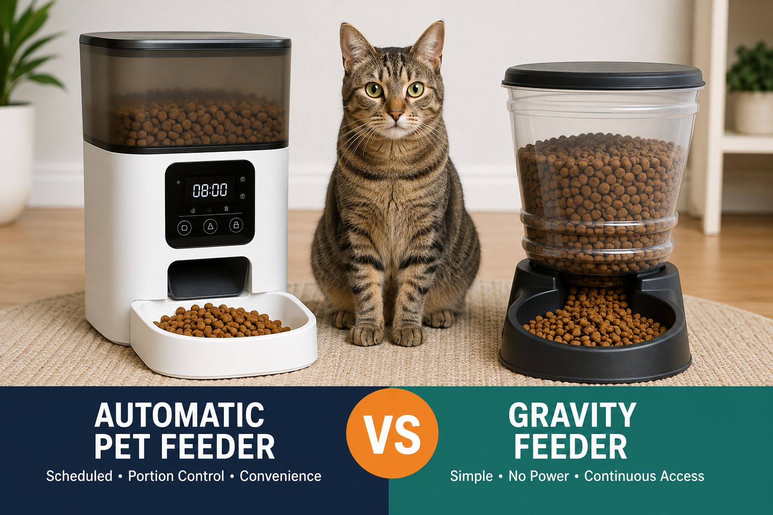 Automatic pet feeder vs gravity feeder comparison for cats