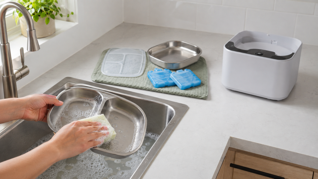 Cleaning removable parts of an automatic wet-food feeder