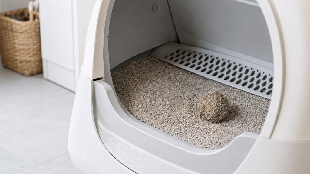 firm clumping litter inside an automatic litter box