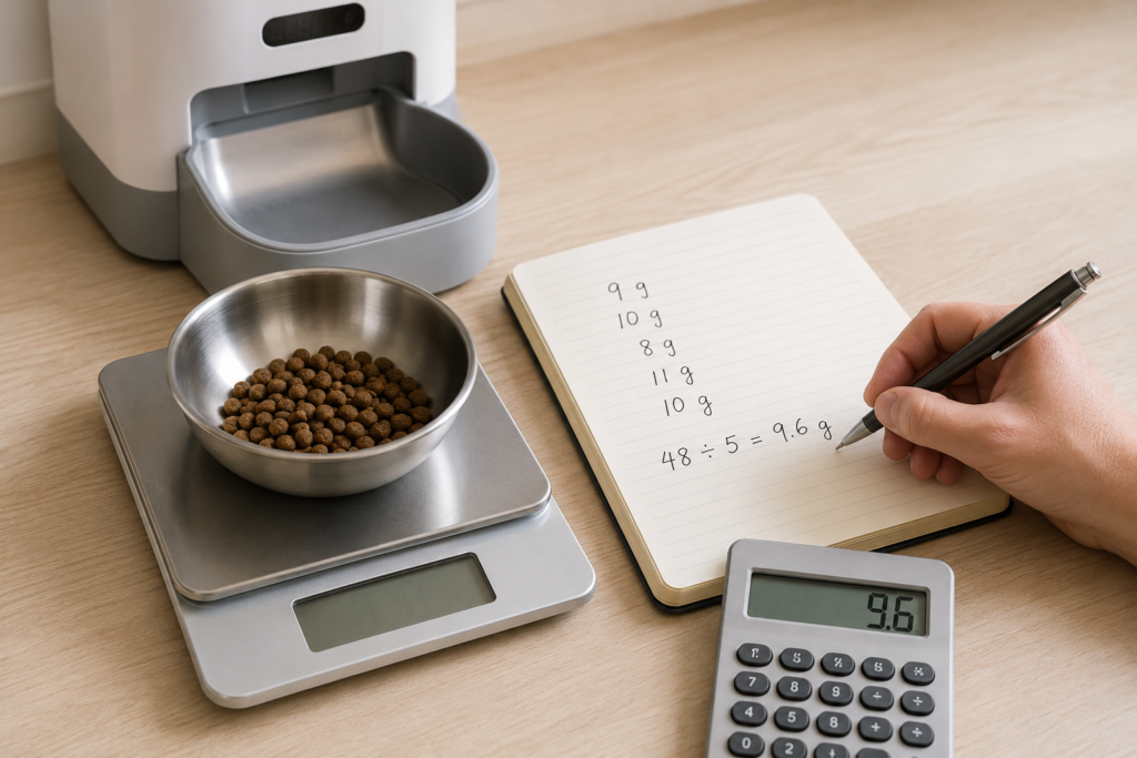 Recording automatic pet feeder portion weights and calculating the average