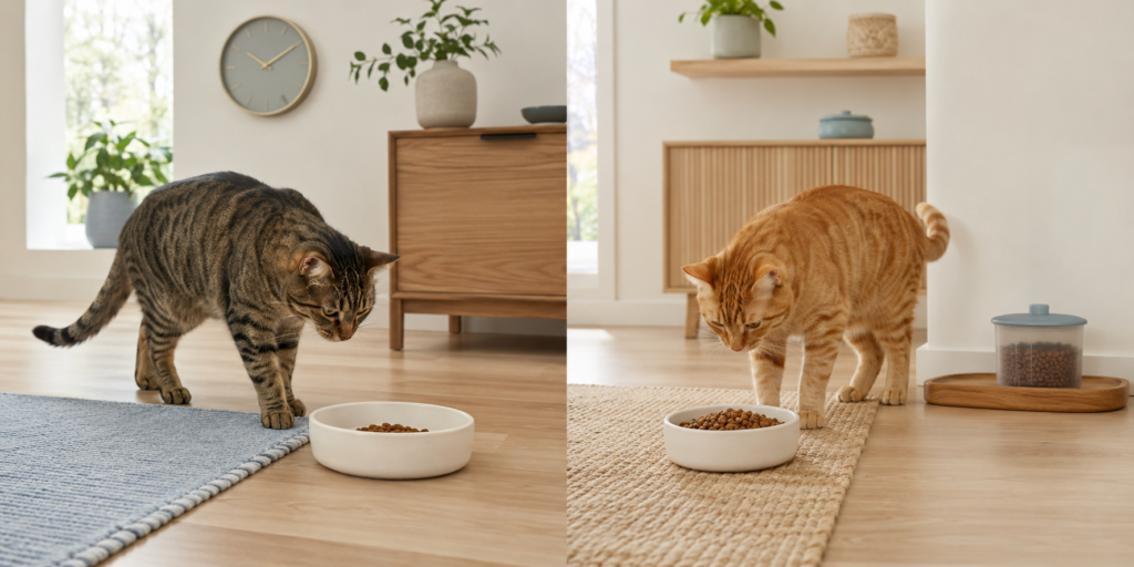 Scheduled cat meal compared with measured free feeding