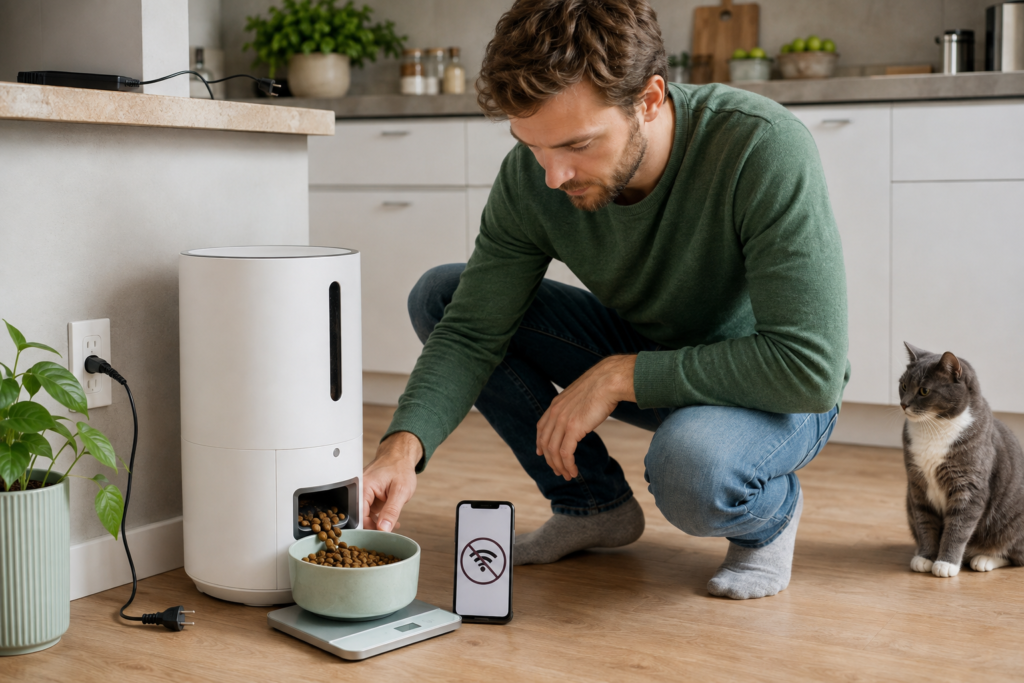 Testing an automatic pet feeder without Wi-Fi using a kitchen scale