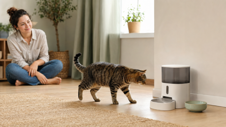 How to train your cat to use an automatic feeder through a calm, gradual introduction