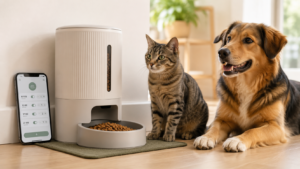 Automatic pet feeder schedule for a cat and dog