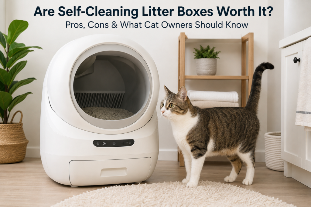 Self-cleaning litter boxes for cats